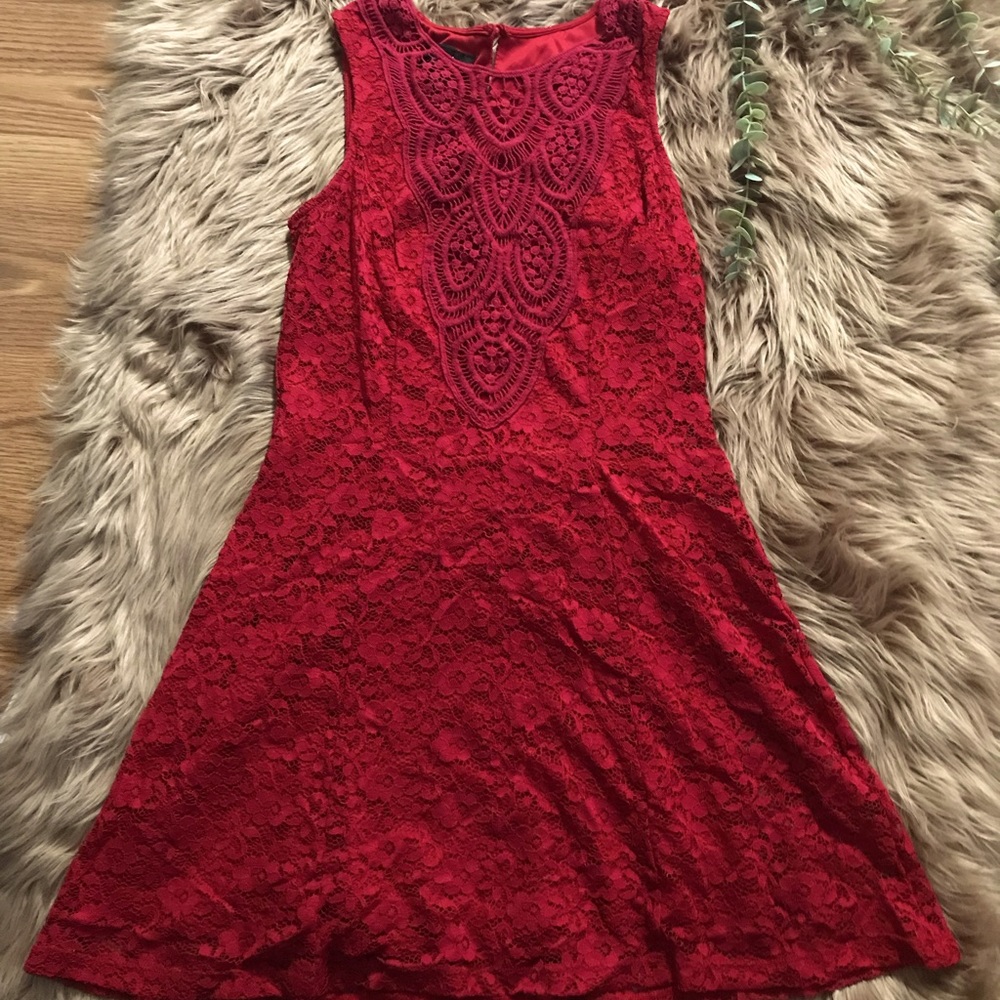 Perfect Holiday Dress! Size medium red dress with lace overlay